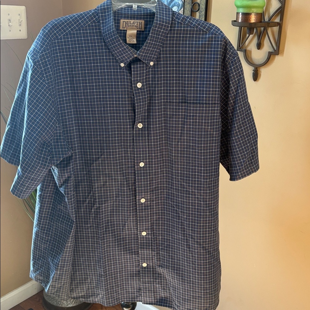 Duluth Trading Co Men's Navy Plaid Button Down Shirt